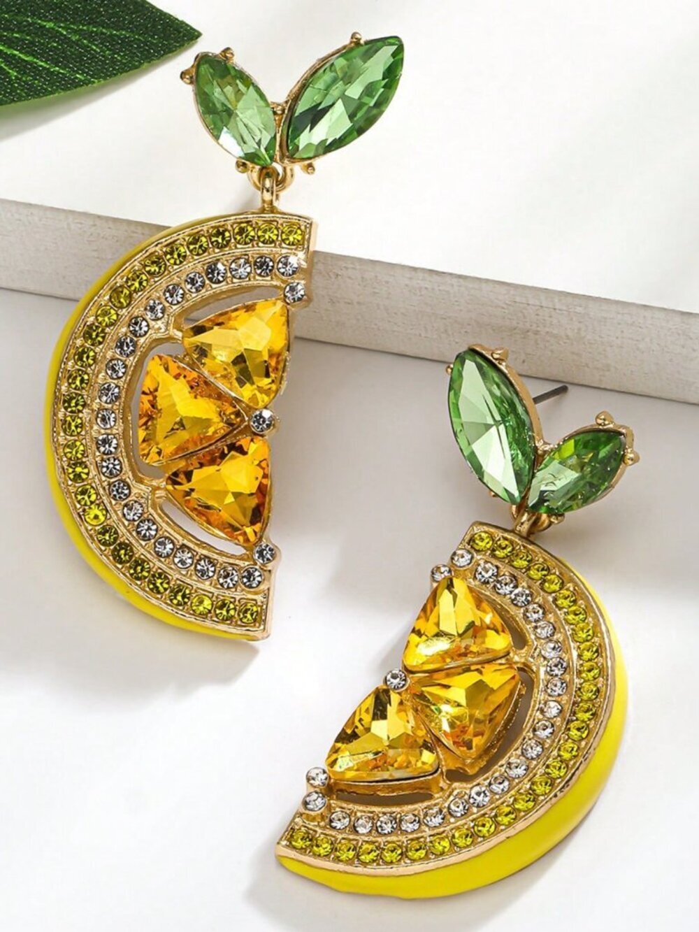 Yellow Women's Zirconia Inlaid rhinestone Lemon Dangle Earrings